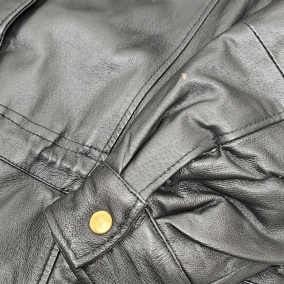 Liz Baker Essentials Mid-Length Black Leather Coat With Hood.  XL - Picture 3 of 9